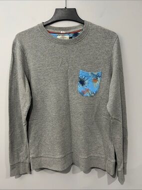 Jack & Jones Grey Crewneck Sweater with Blue Tropical Pocket